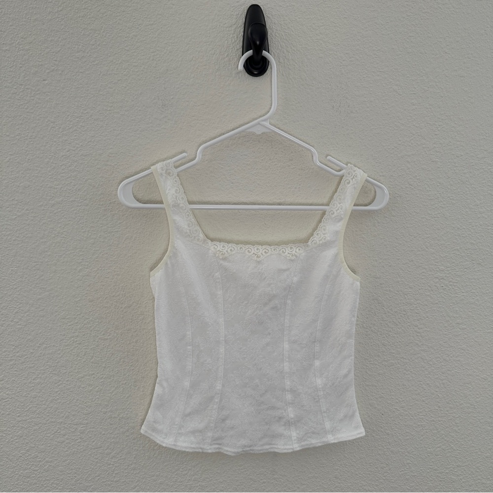 Arianne Montreal‎ White Lace Floral Jacquard Cami Fairycore Boho Top M